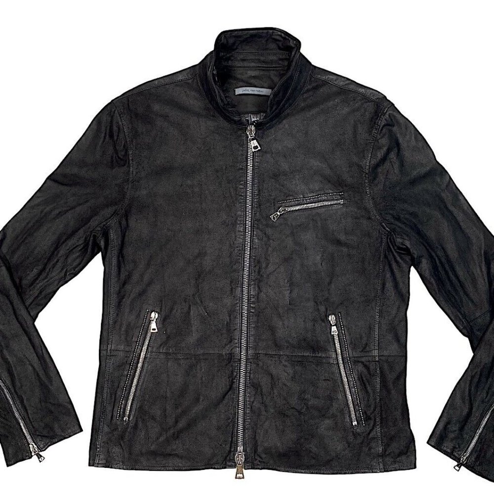 John Varvatos Black Suede Wire Collar Jacket 50 EU